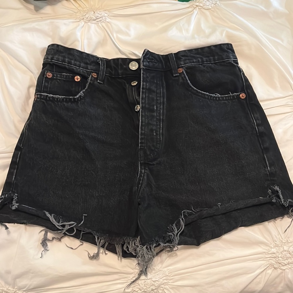 Zara high-waisted black denim shorts. Size 8